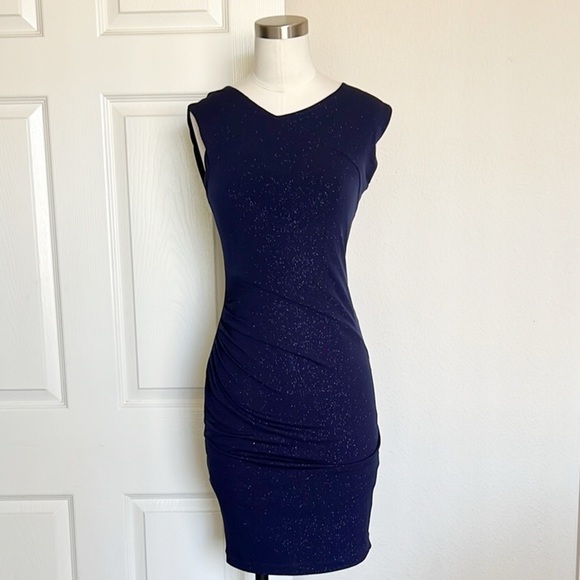 Alice + Olivia Annabelle Dress Navy Blue Sparkly Bodycon - Picture 2 of 8